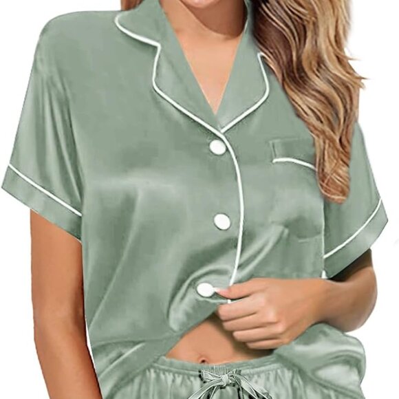 Womens Pajama Sets XS-4XL Silk Satin Pajamas Set Floral 2Pcs Pj Sets Button Down - Picture 4 of 6